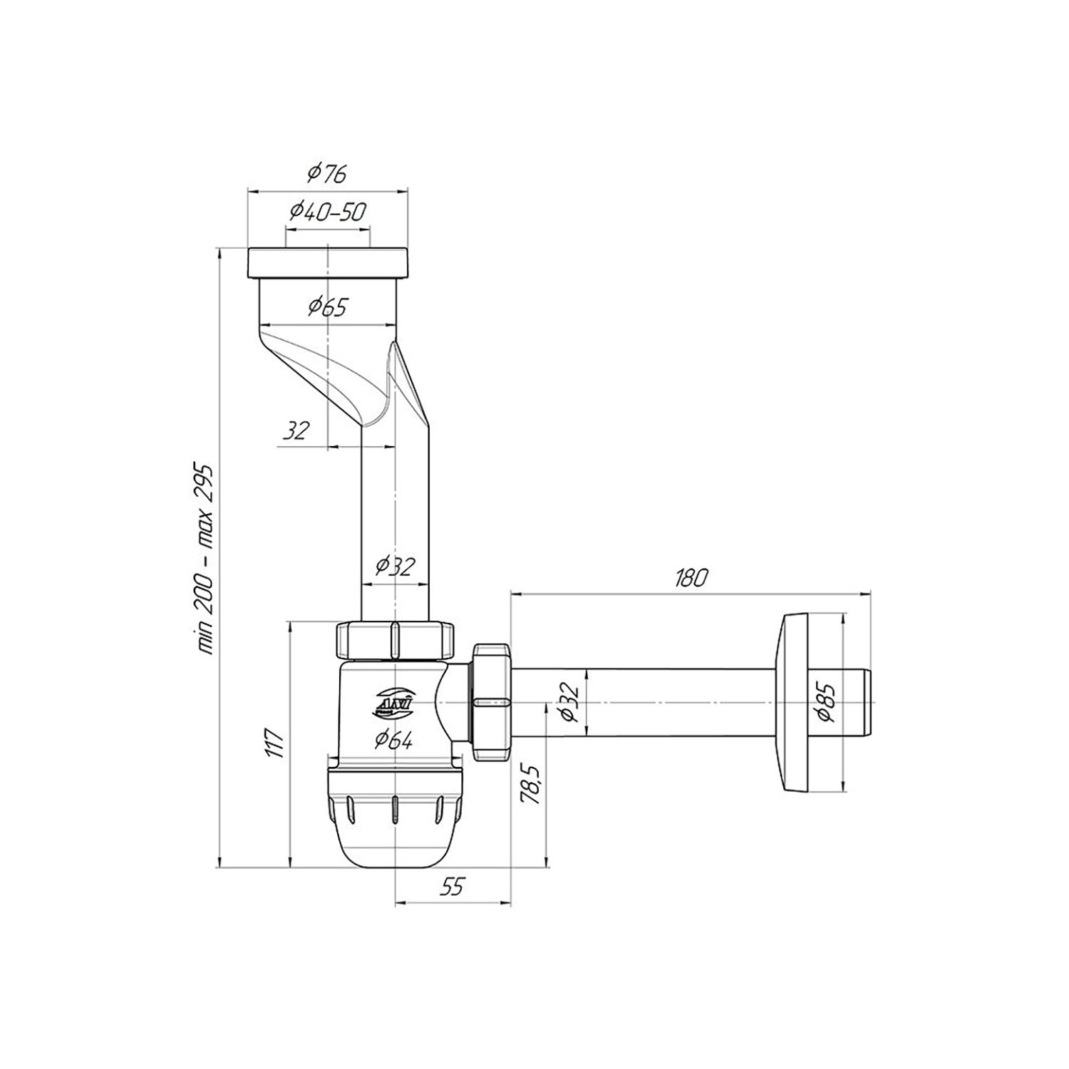 Сифон для писсуара "Ани" с выходом на 32 и прямой трубой U1003 *1/30