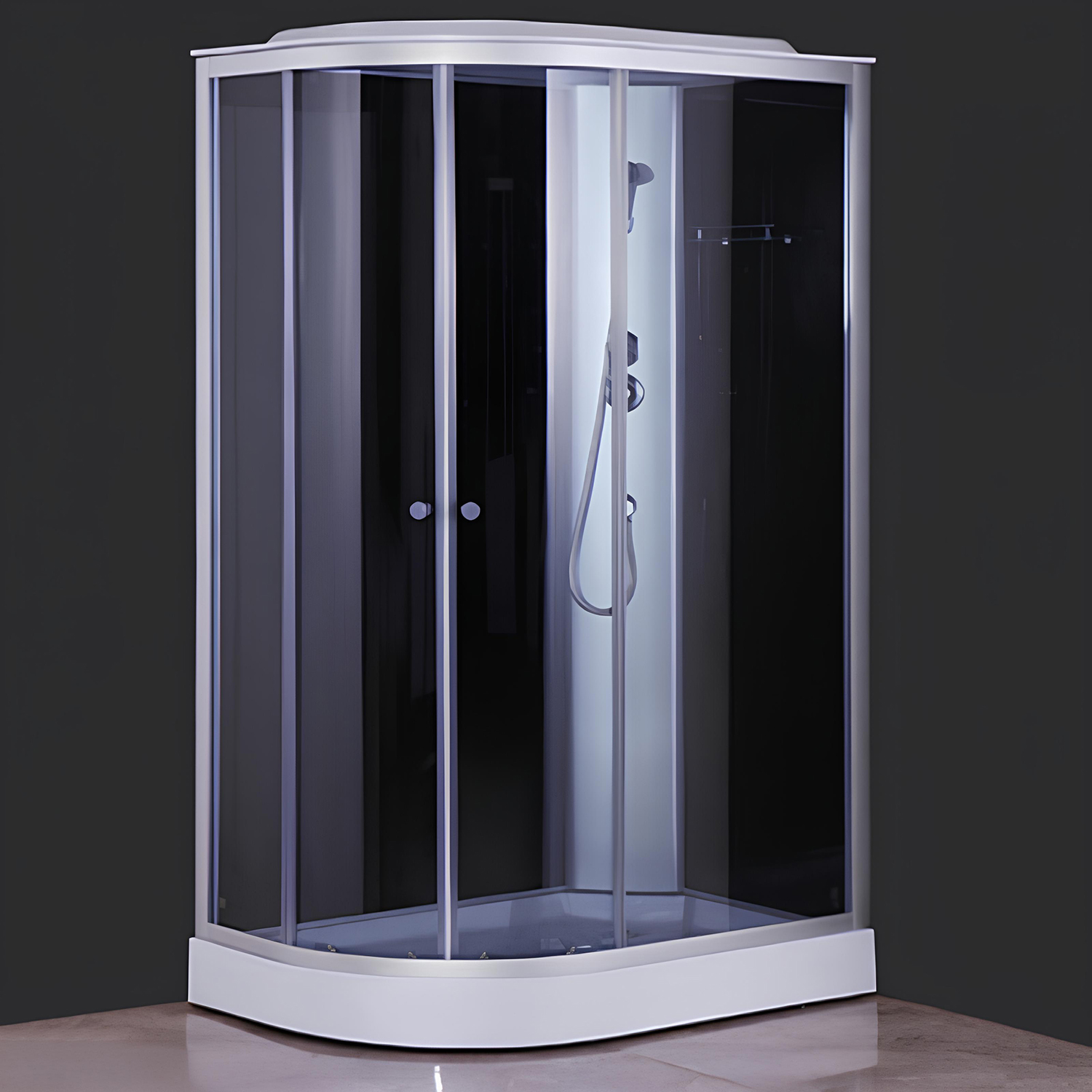 Кабина душевая 120х80х215 см Verner Sanitary Ware, низкий поддон, стекло прозрачное, правосторонняя, белый