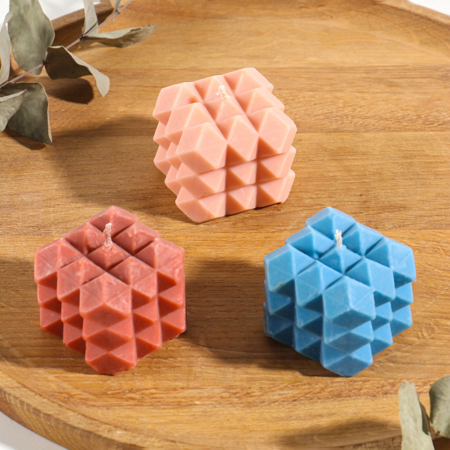 Свеча фигурная формовая «Ромбики», 6×6×6 см, соевый воск, МИКС