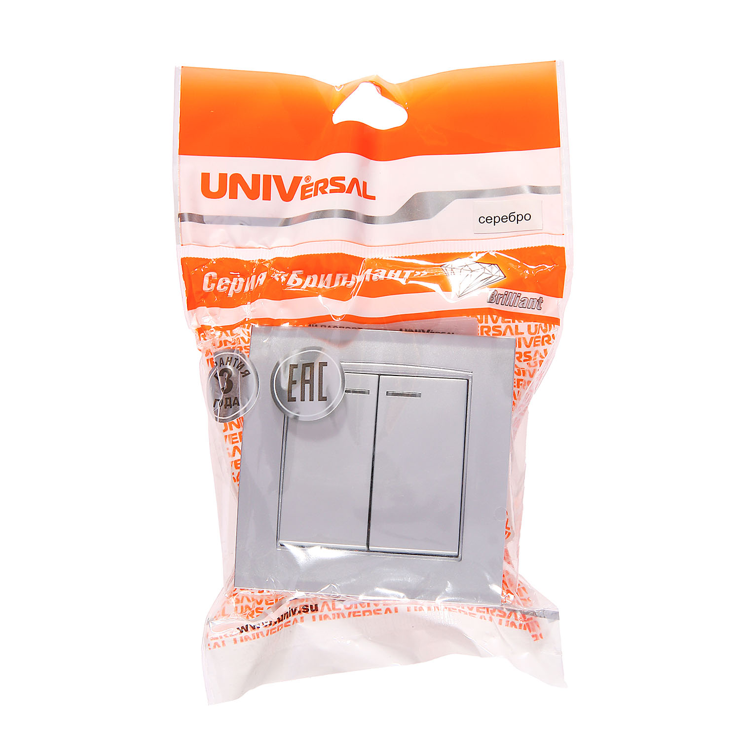 Выключатель Бриллиант СП 2кл. серебро с подстветкой 10А IP20 UNIVersal 7949667 Выключатель Бриллиант СП 2кл. серебро с подстветкой 10А IP20 UNIVersal 7949667