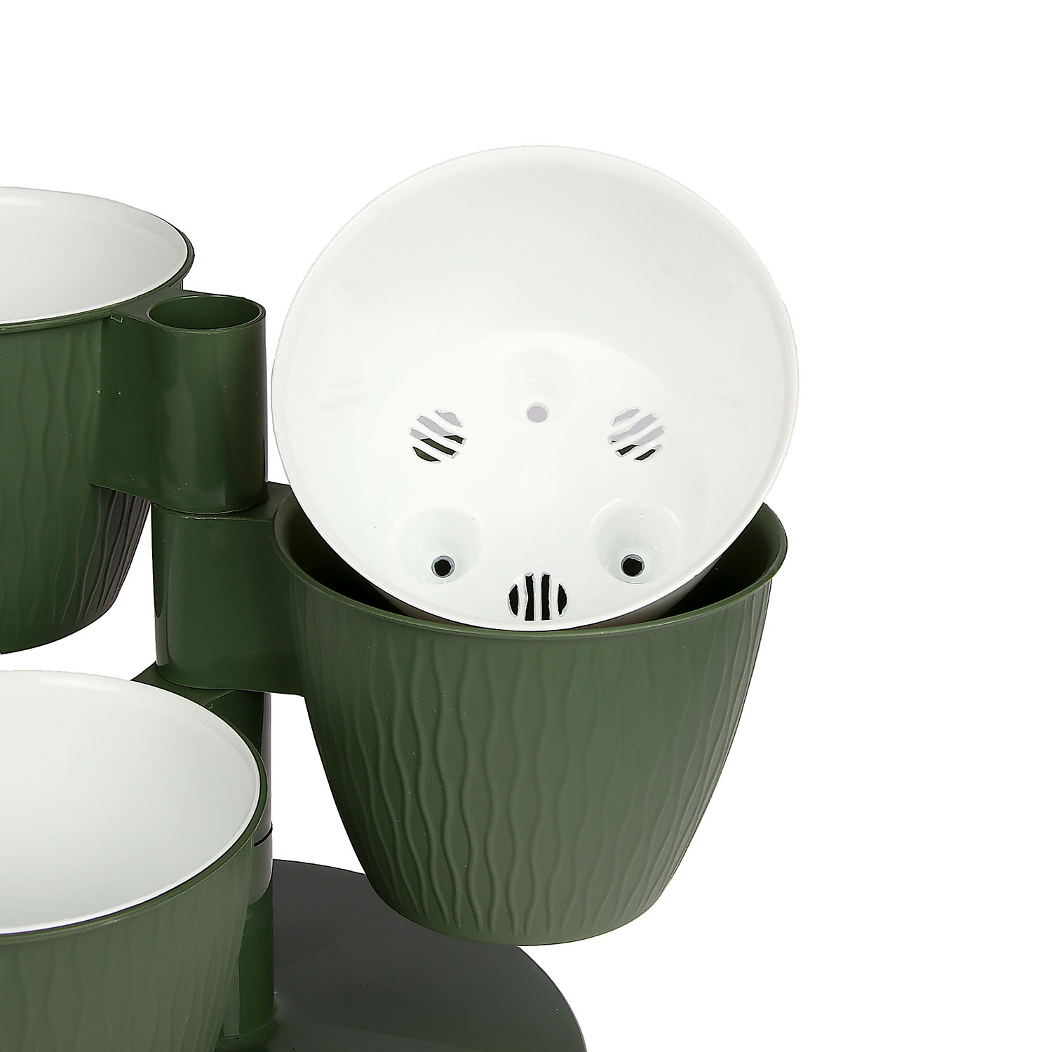 Кашпо-"Каскад" 3-х местная пластм. "Пирамида"  d верха 125мм h100мм со вставками Нефрит *1/10