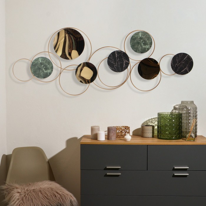 яяяДекор настенный металл "Кольца: золото и мрамор" 64х172 см   7334151