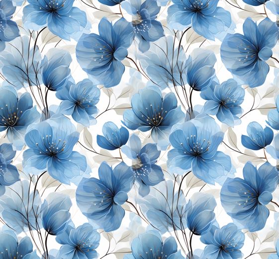 Клеёнка на тканевой основе "PoemaShine" "Цветы" синие на белом шир.1,4м AS-813 *20