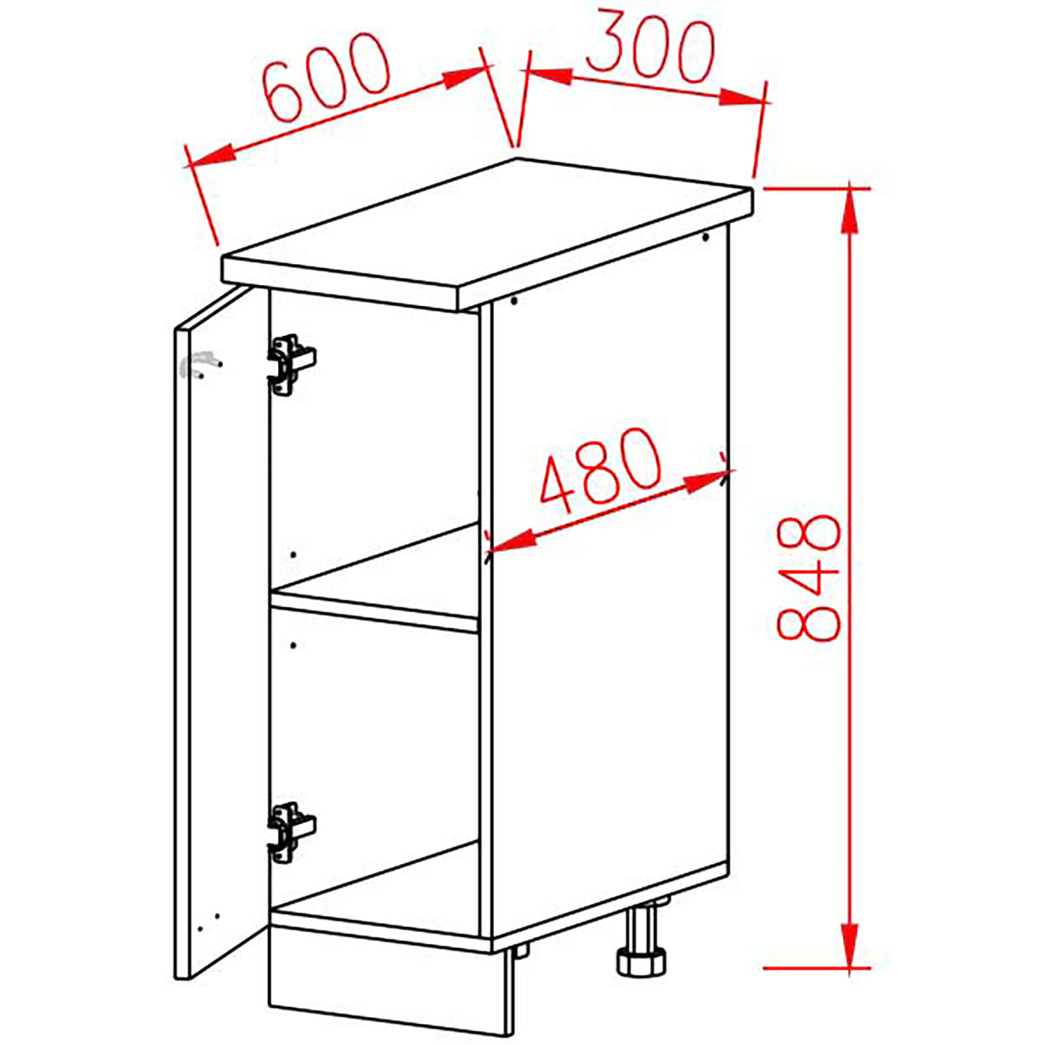 Шкаф напольный 300х850х600 мм BROZEX-WOOD Camellia, с дверцей, серый / юта