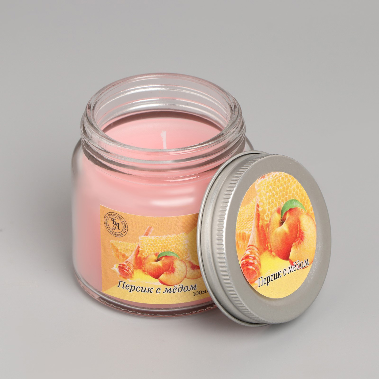 Свеча  ароматическая в стекле 6,3см, 100мл, персик с мёдом   9338117