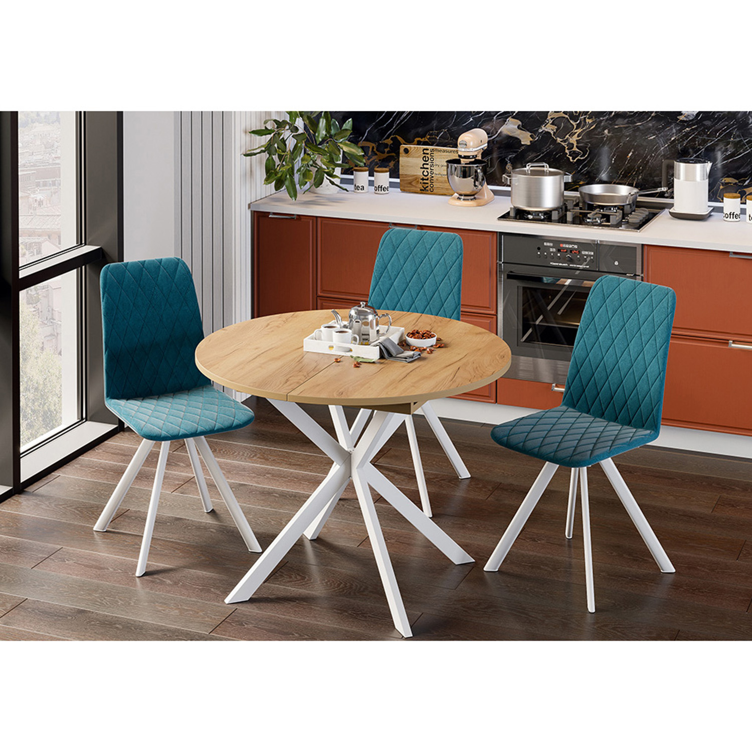 Стол обеденный круглый раздв.Мэдисон d1000(+315)мм h750мм Дуб крафт золотой/белый муар ТриЯ*1