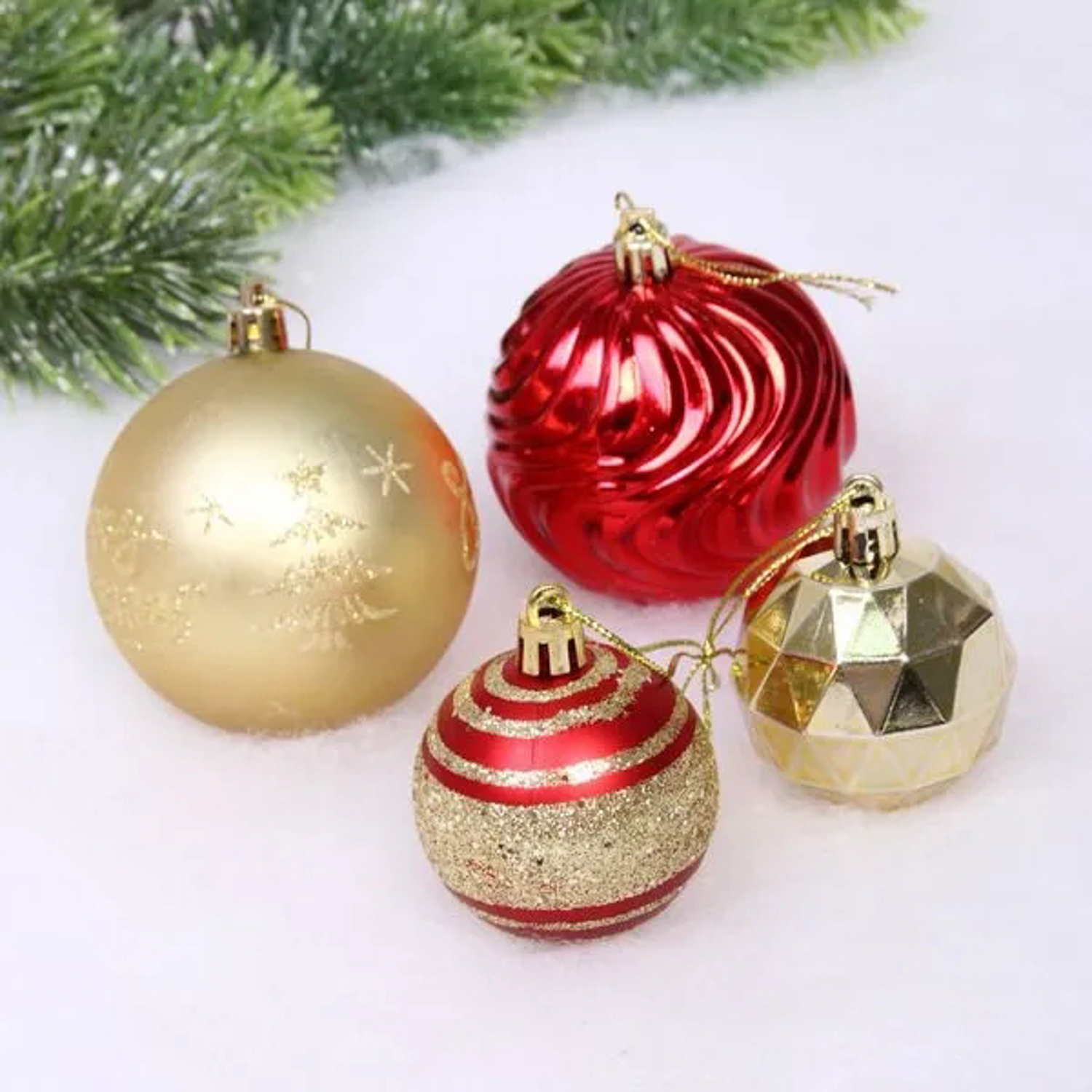 Набор шаров "Winter miracle" 7 см + 5 см (24 предмета), Красный/Золото