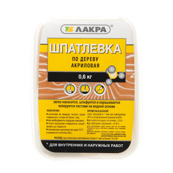 Шпатлевка по дереву Лакра, 0.6 кг, белый Шпатлевка по дереву Лакра, 0.6 кг, белый