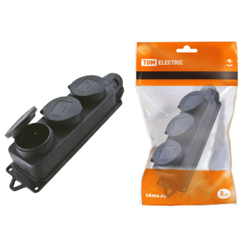Розетка КАУЧУК переносная c заглушкой 3-мест 2Р+РЕ 16А 250В TDM SQ0612-0008 *1/36