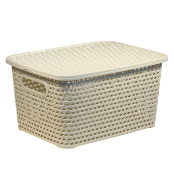 Корзина для хранения пластм. "Ротанг" 280х185х126мм с Крышкой, Белый М2372 ("М-Пластика")*1/12