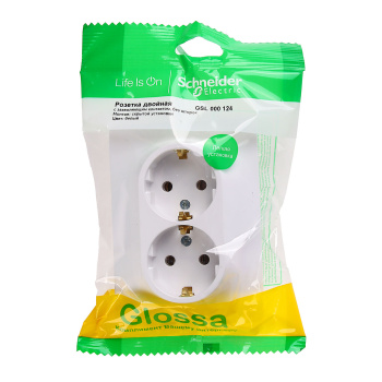 Розетка "Glossa" СП 2-мест. белая c/з GSL000124 *1/10/60