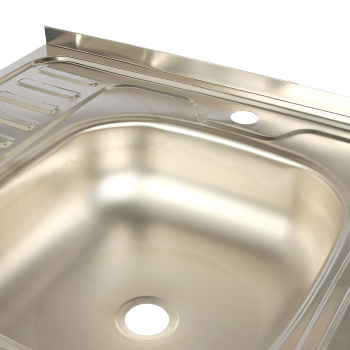 Мойка нерж.накладн.600х600х150мм 0,5 мм ПРАВАЯ без сифона, выпуск 1 1/2" *1/18