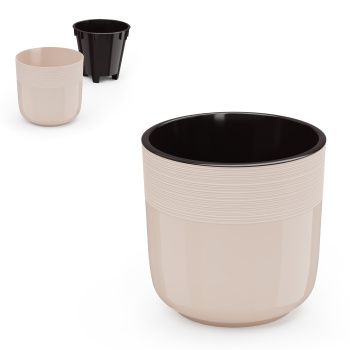 Кашпо пластм. "Линель" 2,7л d верха 160мм h160мм со вставкой Бежевый М8699 *1/10