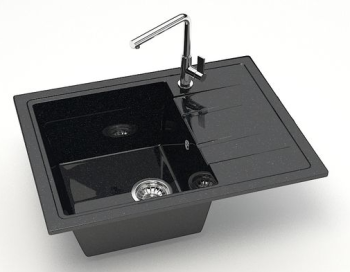 Мойка из искусственного камня прямоугольная черная глянцевая Анастасия Z150Q4 (575х470х215) *1