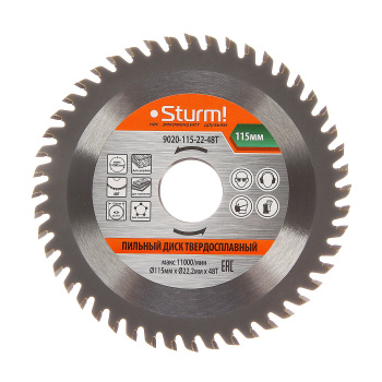Диск пильный 115*22,2мм 48 зубьев по дереву (9020-115-22-48Т) Sturm *1/50/100 Диск пильный 115*22,2мм 48 зубьев по дереву (9020-115-22-48Т) Sturm *1/50/100