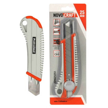 Нож строительный 25мм корпус резиновый направл. металл фикс.винт JSHO25251 АКУЛА NovoCRAFT*1/12/144