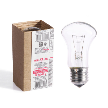 Лампа накаливания Лисма, Е27, груша, 40 Вт, 430 Лм, теплый белый свет